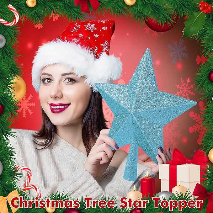 Christmas Tree Topper, Blue 10" 3D Star Tree Topper Decorations, Large Christmas Tree Topper Bethlehem Star Ornament, Glitter Shatterproof Christmas Tree Decor for Holiday Xmas Home Indoor Outdoor