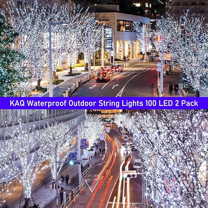 Solar String Lights Outdoor Waterproof 2PK 200LED 66FT Twinkle Lights Auto On/Off Solar Powered LED Fairy Light Green Wire with 8 Modes for Christmas Tree Party Wedding Garden Decoration (Cool White)