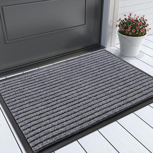 Yimobra Front Door Mat Outdoor Indoor Entrance, 100% Waterproof All-Season All Weather Doormat, Welcome Matt Outside Entry, Non Slip, Low Profile, Heavy Duty Patio Porch Floor Mat,29.5 x 17,Gray White