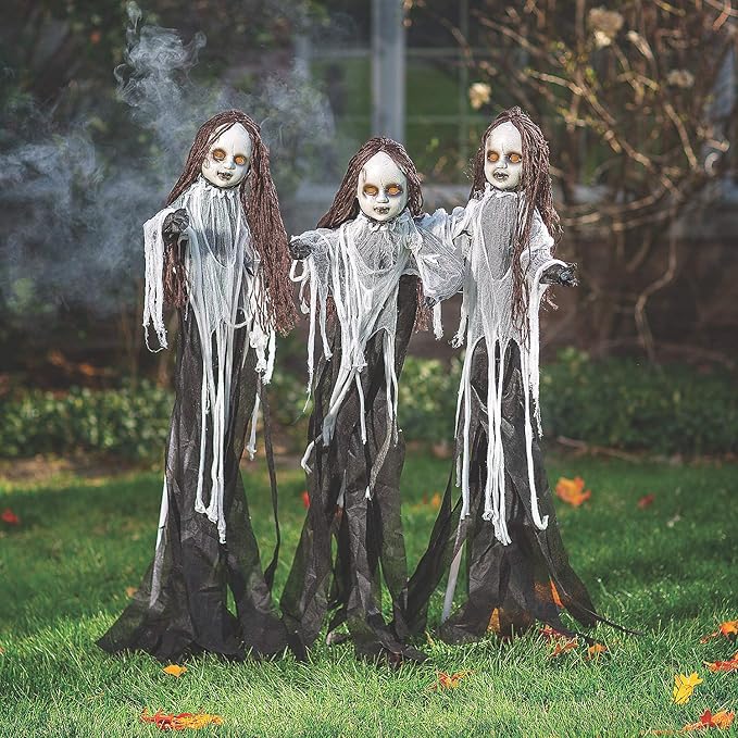 Light Up Halloween Outdoor Spooky Dolls - Set of 3 Yard Decorations - 5 Feet Tall