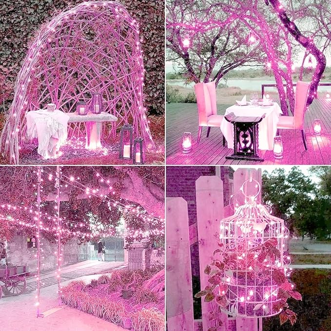 JMEXSUSS 2 Pack Solar Fairy Lights, 33ft 100 LED Pink Outdoor Waterproof, 8 Modes String Lights for Outside Garden Patio Party Decorations
