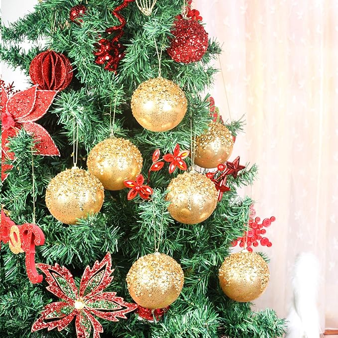 4" Gold Shatterproof Christmas Ball Ornaments, 4pc Set for Xmas Trees and Holiday Decor