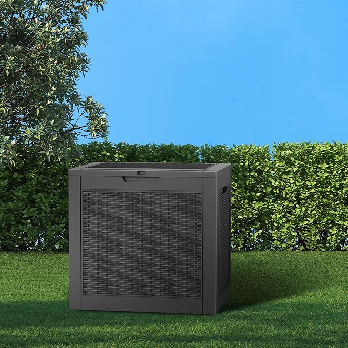Vixzen 31 Gallon Resin Deck Box - Lockable Outdoor Storage for Patio Cushions, Garden Tools, Pool Supplies，Black