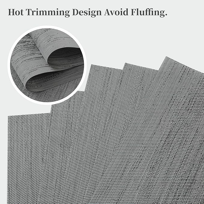 Leetaltree Grey Placemats, Heat Resistant Non-Slip Place mats for Dining Table, Washable Durable PVC Vinyl Woven Table Mats (Set of 16)