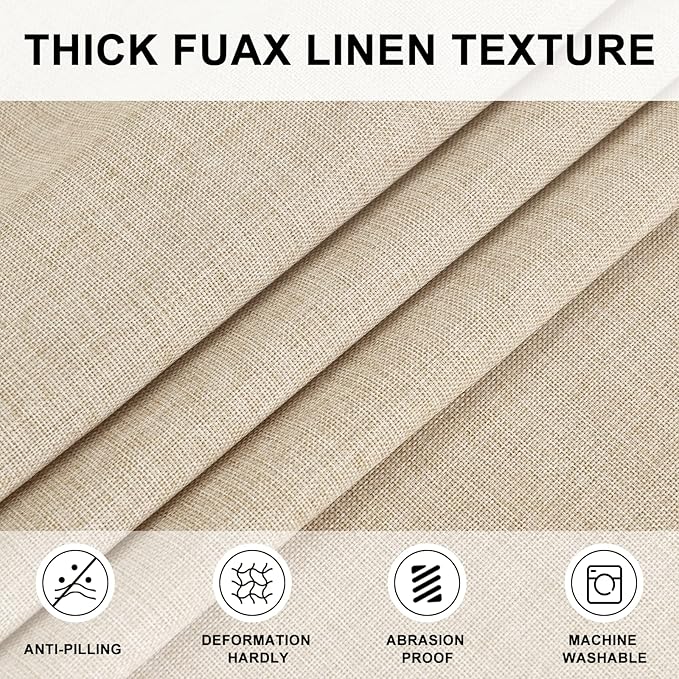 Hiasan Round Linen Tablecloth 90 Inch - Wrinkle and Stain Resistant Washable Polyester Fabric Table Cloth for Dining Room Kitchen Party, Beige