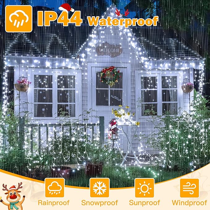 Ollny Icicle Lights for Outside 720LED 60FT, Cool White Christmas Lights with Remote 8 Modes Dimmable, Waterproof Connectable Timer Hanging Light for House Outdoor Yard Indoor Decorations