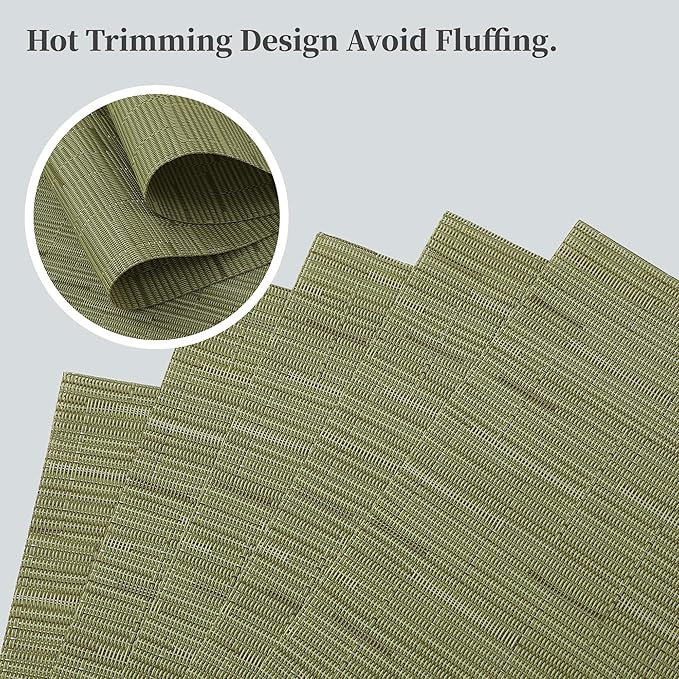Leetaltree Pea Green Placemats Set of 8 - Heat Resistant Non-Slip Place mats for Dining Table, Washable Durable PVC Vinyl Woven Table Mats（Pea Green, 8）