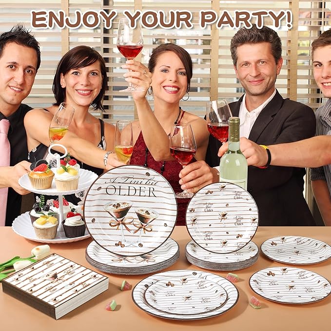 150Pcs Tini Bit Older Martini Decor Martini Plates Napkins A Tini Bit Older Plates Disposable Martini Party Dinner Dessert Plates for Espresso Birthday Bar Bachelorette Party,Serves 50