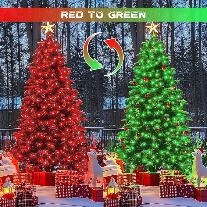 JMEXSUSS Red and Green Solar Christmas Lights Outdoor Waterproof, 2 Pack 100 Led 33ft Color Changing Solar String Lights for Christmas Tree Decor