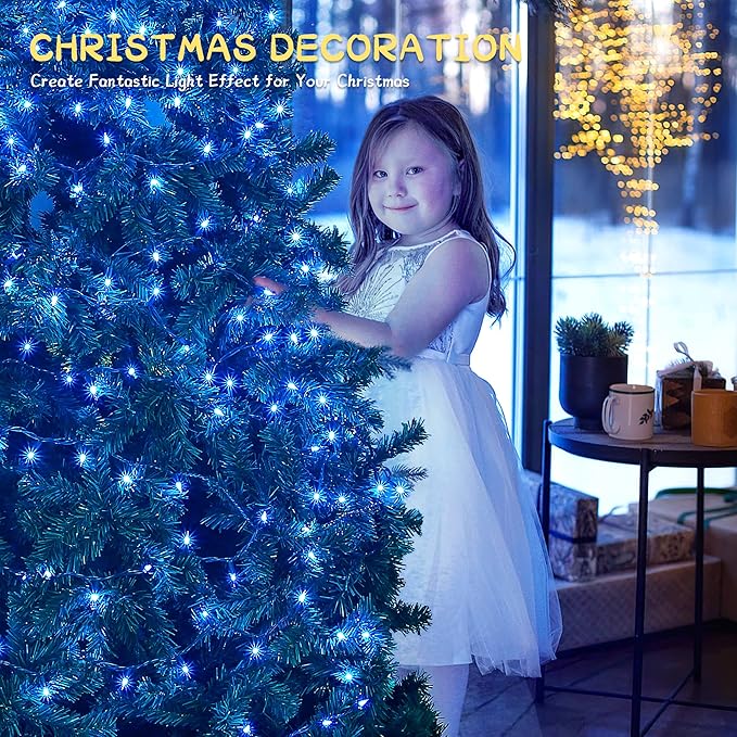 woohaha Christmas Lights Indoor Outdoor,2PACK 13FT 50-Count Lights Incandescent Mini Halloween String Light,120V UL Certified Green Wire Light for Xmas Tree,Patio,Holiday,Party,Home,Garden Decor,Blue