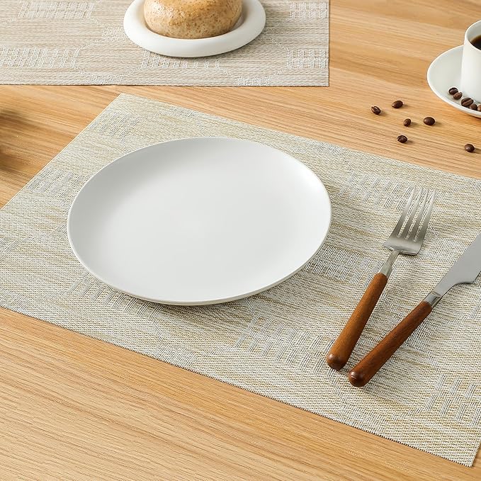 Leetaltree Wheat Placemats Set of 12 - Heat Resistant Non-Slip Place mats for Dining Table, Washable Durable PVC Vinyl Woven Table Mats（Wheat, 12）
