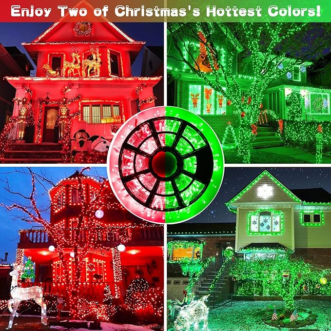 JMEXSUSS 168ft 600 LED Red to Green Halloween Lights Outdoor, Red Green Color Changing Christmas Lights, Christmas Twinkle String Lights Plug in for Tree Porch Yard Christmas Halloween Decorations