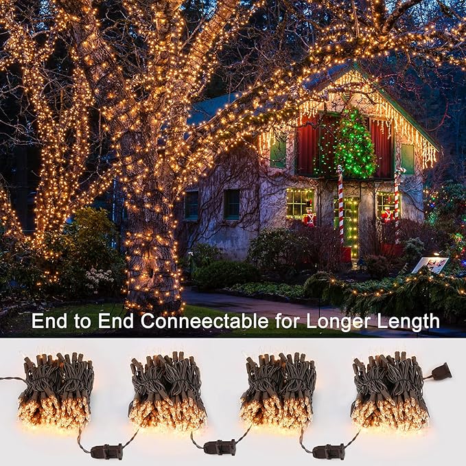 ODEETRONIC Clear Christmas Lights String, 21.63ft 100 Count Incandescent Brown Wire String Lights, UL Certified Outdoor Christmas Light, Connectable Indoor Tree Lights for Wedding Party, Warm White