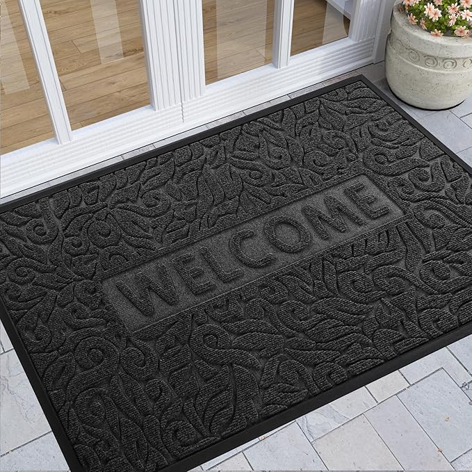 Yimobra Welcome Matt Outdoor, 60x36, Waterproof All-Season Front Door Mat, All-Weather Doormat, Sturdy Natural Rubber, Fade Resistant, Low Profile, Easy Clean Patio Porch Entryway Mat, Black