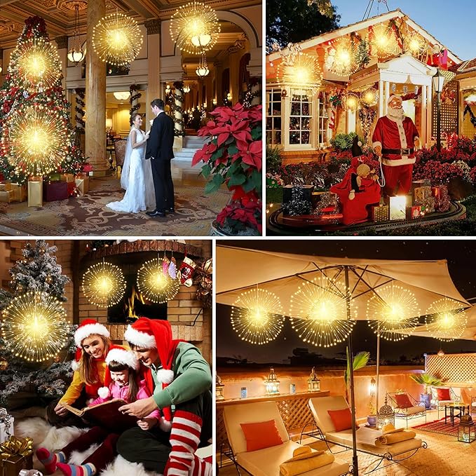 Techip 4 Pcs 225Led Lights Battery Operated Fairy Lights Copper Wire with Remote 8 Modes Wedding Hanging String Lights Christmas Decorative Lights Outdoor Indoor Decoration,Warm White