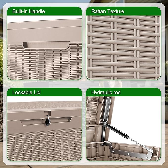 Vixzen 100 Gallon Waterproof Deck Box – Outdoor Storage Organizer for Patio & Garden,Grey