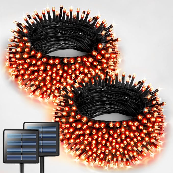 JMEXSUSS 2 Pack Halloween Solar Lights Outdoor, Total 400 LED 151FT Orange Solar Lights Outdoor Waterproof, 8 Modes Christmas String Light for Outside Tree Patio Yard Garden Halloween Decorations