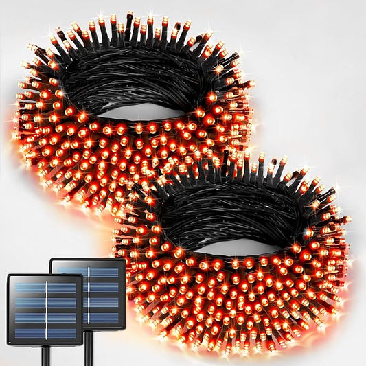 JMEXSUSS 2 Pack Halloween Solar Lights Outdoor, Total 400 LED 151FT Orange Solar Lights Outdoor Waterproof, 8 Modes Christmas String Light for Outside Tree Patio Yard Garden Halloween Decorations