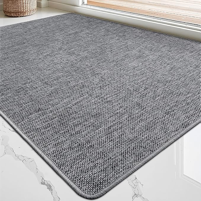 LUMI Ultra Thin Door Mat for Entryway, Low Profile Non Slip Rubber Backing Indoor Doormat, Easy Clean Welcome Entrance Mat for Inside House, Patio, Dark Grey 20"x32"