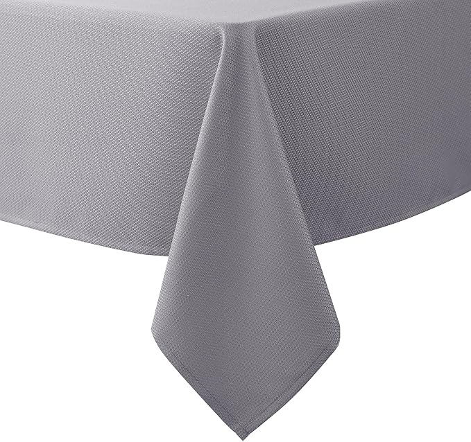 Biscaynebay Textured Fabric Tablecloths 90x132 Inches Rectangular, Silver Grey Water Resistant Spill Proof Tablecloths for Dining, Kitchen, Wedding and Parties, Machine Washable
