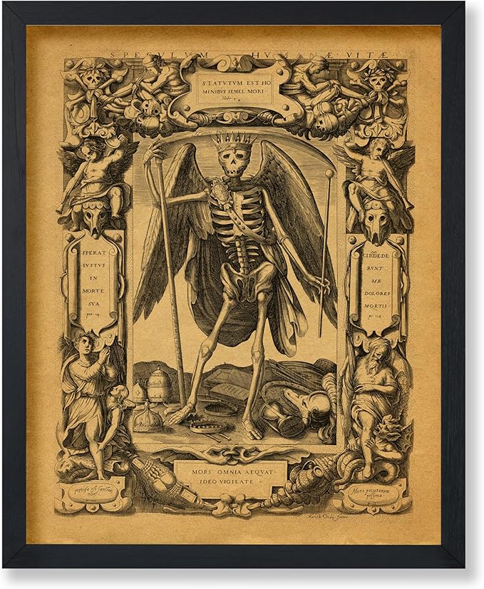 Poster Master Vintage Medieval Poster - Retro Gothic Print - Gift for Artist, Friend - Angel of Death, Memento Mori, Life, Skeleton, Dark - Wall Decor for Home, Living Room, 18x24 Unframed Wall Art