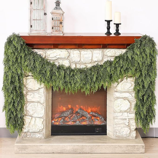 Real Touch Cedar Garland - Artificial Christmas Garlands Faux Green Cedar Fake Pine Needles Garland for Fireplace,Table, Stairs, Mantle, Window,Indoor Outdoor,Home,Holiday Decor(2 PCS,5 FT)