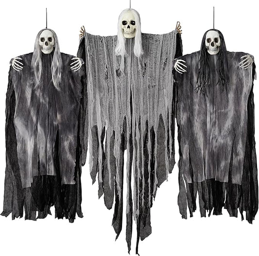 JOYIN 3 Pack Hanging Halloween Skeleton Ghosts Decorations Outdoor, Grim Reapers for Best Halloween Outdoor Decorations, Haunted Haunted House Prop, Party Supplies