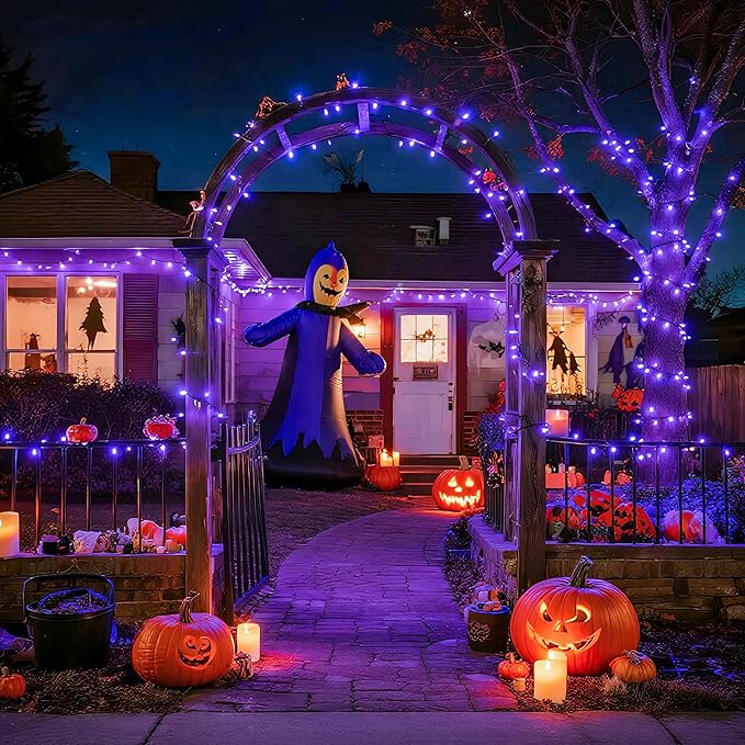 JMEXSUSS 200 LED 66ft Purple Halloween Lights, Connectable Halloween String Lights Plug in, 8 Modes Outdoor Christmas Tree Light for Patio Party Indoor Christmas Ceiling Room Decor