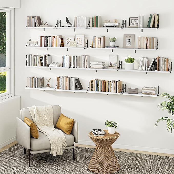 Heimlove 36 Inch White Floating Bookshelves Set of 3,Heavy Duty Wall Mounted Bookshelves,Wall Bookshelf for Living Room,Bedroom,Kitchen,Laundry Room Storage & Decor