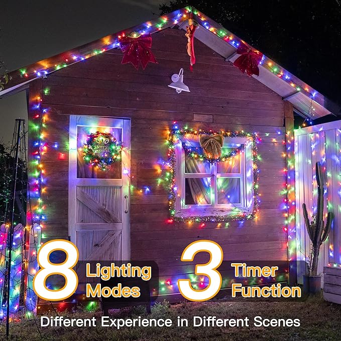 Ollny Christmas Lights, 1000LED 328FT Long Christmas Tree Lights with 8 Modes Remote Timer IP44 Waterproof, Outdoor Christmas Lights for Tree House Yard Outside Xmas Decorations Multicolor