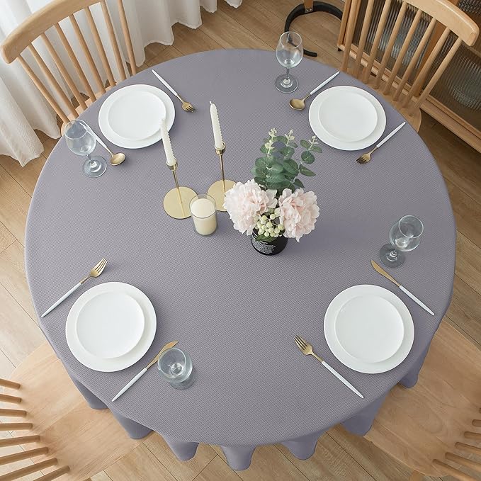 Biscaynebay Textured Fabric Round Tablecloths 90", Silver Grey Water Resistant Table Cloths Circle Folding Table Covers Linen for Dining, Kitchen, Wedding & Parties etc.