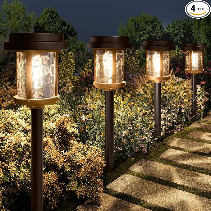 XMCOSY+ Solar Pathway Lights, Dual-Tone Solar Lights Outdoor Waterproof IP65, 20 LM LED Bright Glass Outside Light for Garden Path Yard Walkway Driveway (‎Black & Brown)