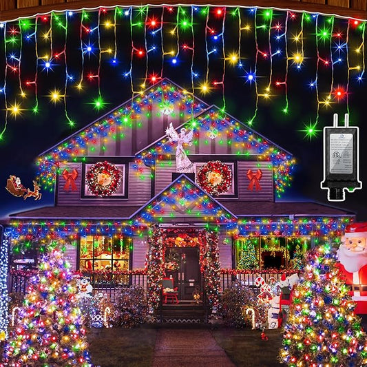 612 LED 60FT Christmas Lights with 136 Drops, 12 Modes Dimmable Multicolor Outdoor Hanging Lights with Timer Memory, Waterproof Curtain Lights for Home Bedroom Indoor Tree Window Roof Fence Wedding