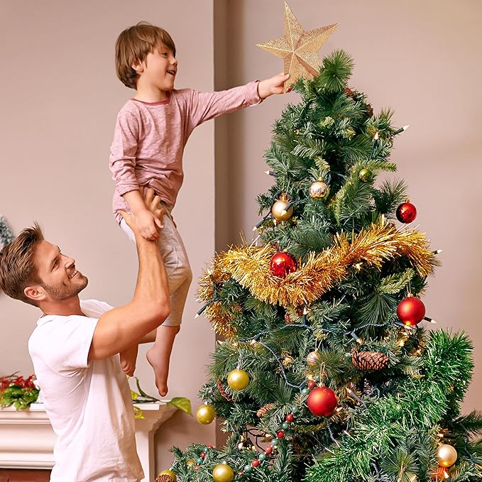 Christmas Tree Star Topper, 8" Champagne Xmas Star Tree Decorations, 3D Shatterproof Bethlehem Star Tree Topper Decorations, Waterproof Xmas Tree Topper Decor for Christmas Home Outdoor Ornament