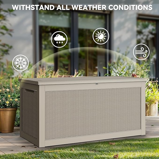 YITAHOME 260 Gallon XXL Large Deck Box, Outdoor Resin Storage Box, Lockable Storage Container for Patio Cushions, Furniture, Garden Tools, Water Resistant (Brown)