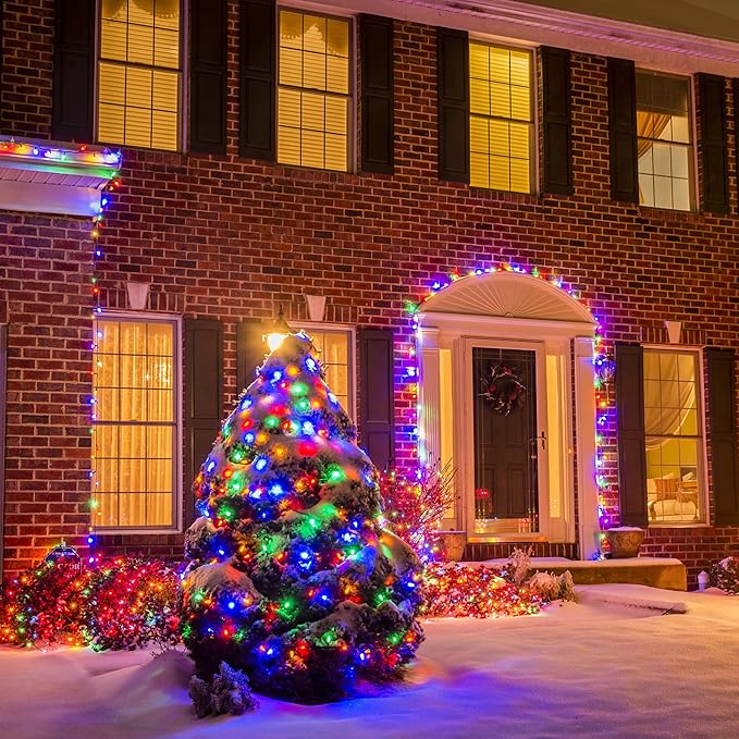 WATERGLIDE 50 LED Outdoor Christmas Lights, 16 FT Battery Operated Mini String Lights with 8 Modes & Timer, Xmas Tree Lights Waterproof for Patio Garden Party Wedding Holiday Decor, Multicolor