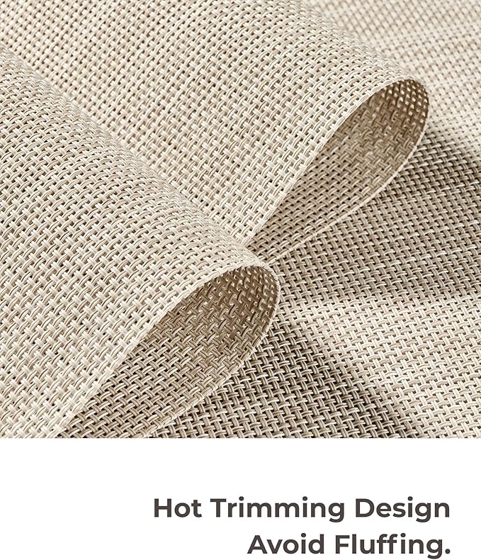 Leetaltree Beige White Placemats Set of 6 - Heat Resistant Non-Slip Place mats for Dining Table, Washable Durable PVC Vinyl Woven Table Mats（Beige White, 6）