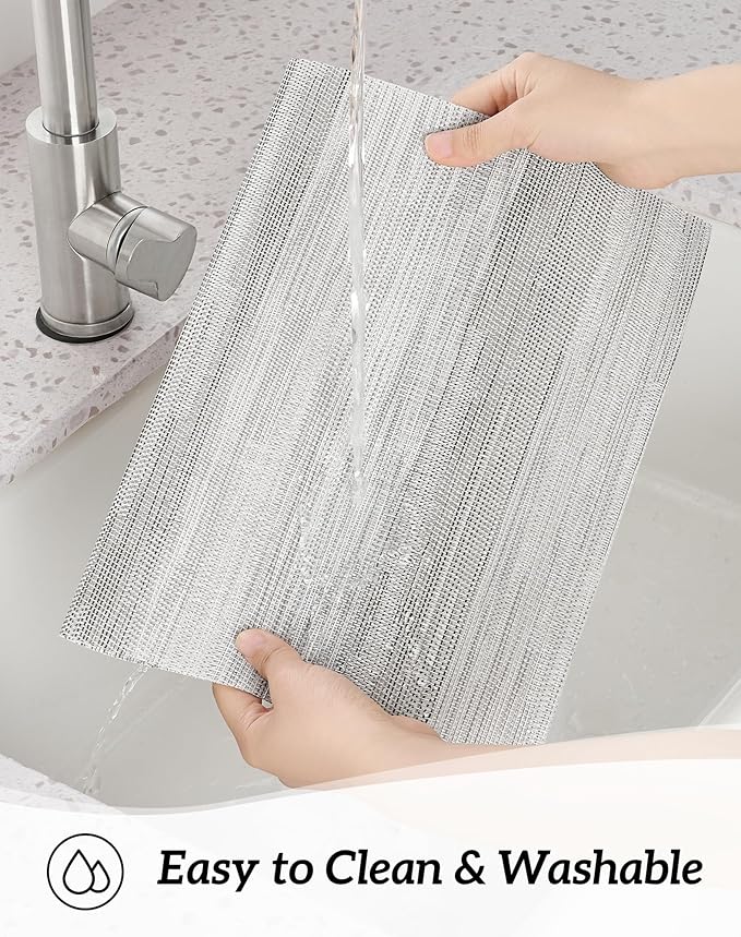 Leetaltree Lightsteel Black Placemats Set of 6 - Heat Resistant Non-Slip Place mats for Dining Table, Washable Durable PVC Vinyl Woven Table Mats (Lightsteel Black, 6)