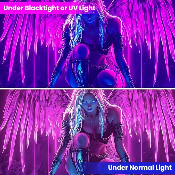 Blacklight Tapestry,WingTapestry Glow In The Dark,UV Reactive Black Light Upright Posters Wall Hanging for Bedroom Dorm Living Room Backdrop Decor (wing8, 79L" x 59W")