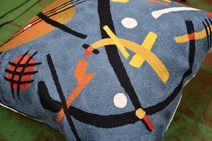Kandinsky Modern Throw Pillow Cover - Escape | Abstract Pillow | Modern Couch Pillow | Contemporary Pillows | Modern Outdoor Pillow | Mid Century Chair Cushions | Handmade Wool Size 18x18