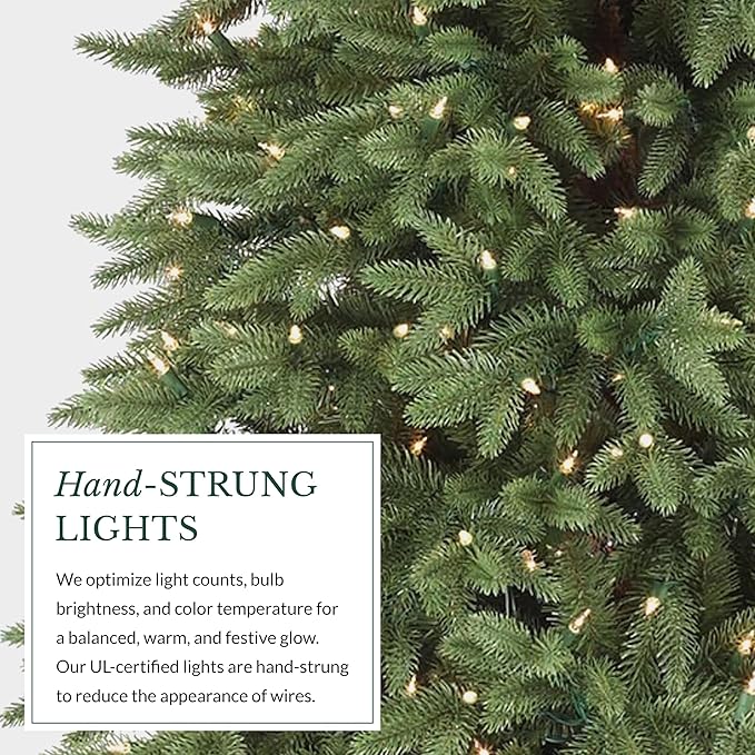 Balsam Hill 9ft Pre-Lit Stratford Spruce - Slim Artificial Christmas Tree with 1,000 Clear Incandescent Lights, True Needle Foliage, Easy Plug Technology & Premium Stand for Small Spaces