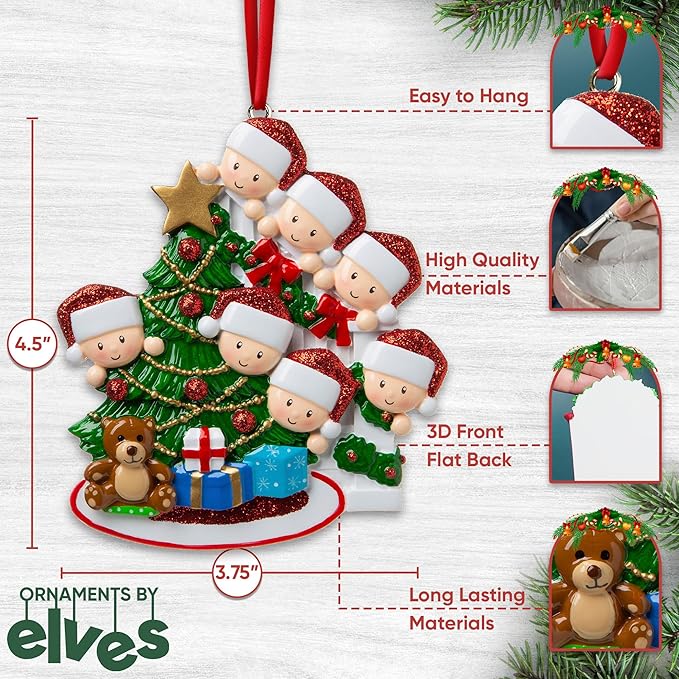 3D Peeking Family of 7 Ornament 2025 Personalized Family Christmas Ornaments 2025 | Staircase Personalized Tree Ornaments for Grandchildren, Siblings & Grandkids Xmas Tree with Gifts of Seven Ornament
