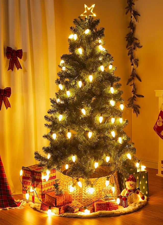 Brightown Outdoor Christmas Lights, 200 Ft C9 LED Commercial String Lights with Warm White Strawberry C9 Bulbs, Waterproof Connectable UL Certified C9 Lights for Indoor Yard Xmas Tree House Decor