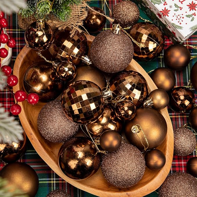 50pcs Christmas Ball Ornaments Brown Shatterproof Christmas Tree Ball Decorations Xmas Tree Large Xmas Ornaments Balls with Hanging Loop for Xmas Wedding Holiday Party Wreath Home Decor