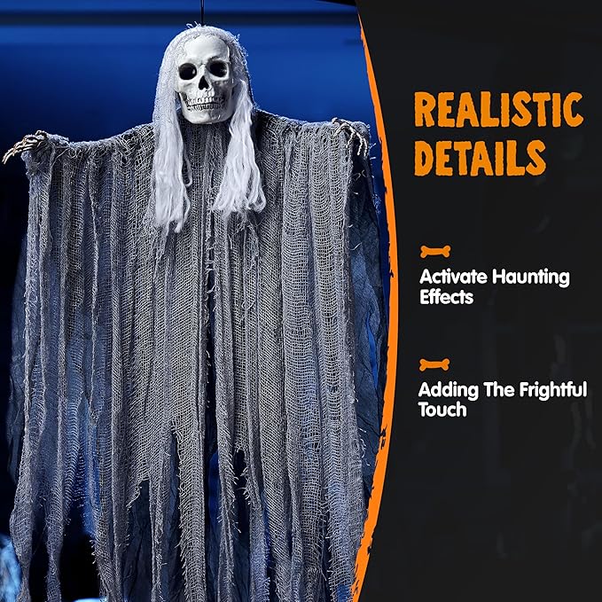 JOYIN 3 Pack Hanging Halloween Skeleton Ghosts Decorations Outdoor, Grim Reapers for Best Halloween Outdoor Decorations, Haunted Haunted House Prop, Party Supplies