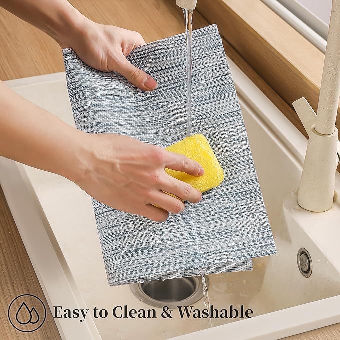 Leetaltree Jacquard Blue Placemats Set of 12 - Heat Resistant Non-Slip Place mats for Dining Table, Washable Durable PVC Vinyl Woven Table Mats（Jacquard Blue, 12）