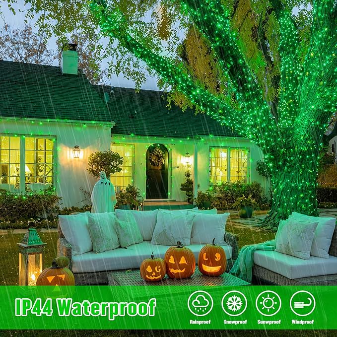 JMEXSUSS 2 Pack Green Solar Lights for Halloween, Each 100 LED 33 FT Green Christmas Lights Outdoor Waterproof, 8 Modes Solar Halloween Light for Outside Christmas Tree Yard Garden Decor
