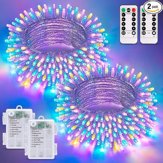 JMEXSUSS 2 Pack Easter Lights Battery Operated Outdoor Indoor, Total 66ft 200 LED Multicolor Easter String Lights for House Porch Yard Garden Tree Decorations