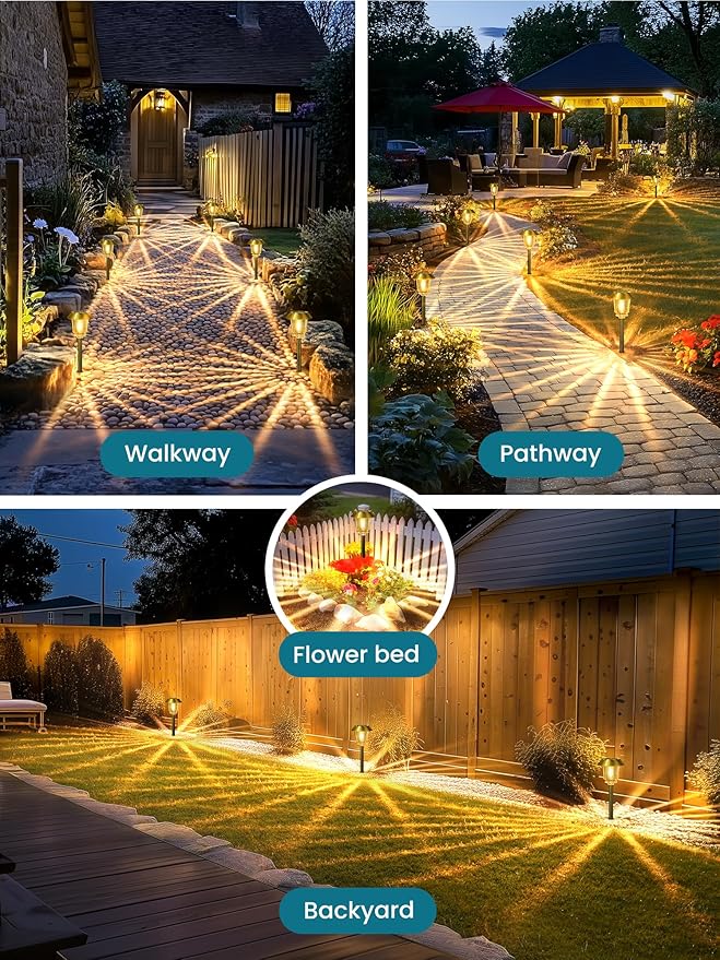 Solar Lights Outdoor Waterproof,4 Pack Gold Pathway Lights with 10-40 LM Dimmable Glass and Metal, Solar Powered Garden Decor for Yard,Patio,Pathway,Driveway Fall Decoration(Warm White)