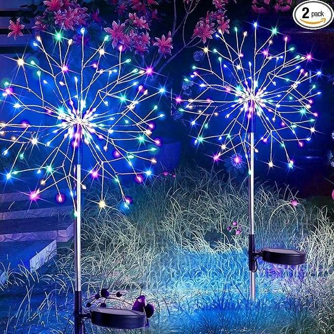 suddus Solar Garden Lights Outdoor Waterproof Decorative, 2Pack 150LED Firework Lights 8 Modes, Multicolor Solar Fairy Light for Yard, Patio, Pathway, Flowerbed Party Wedding Decor